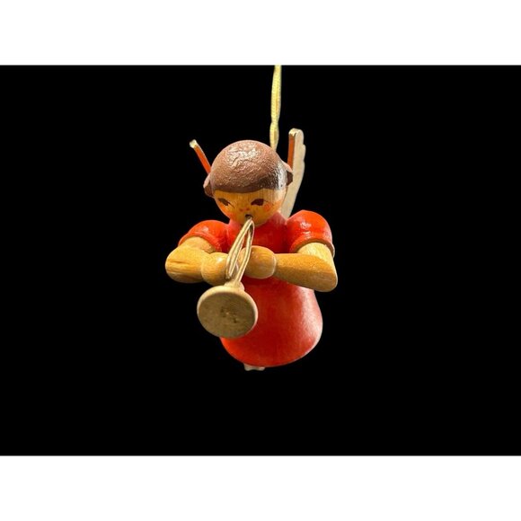 Erzgebirge Figure Ornament Wooden Angel playing Trumpet Musical Instrument 2.5" - Picture 6 of 10
